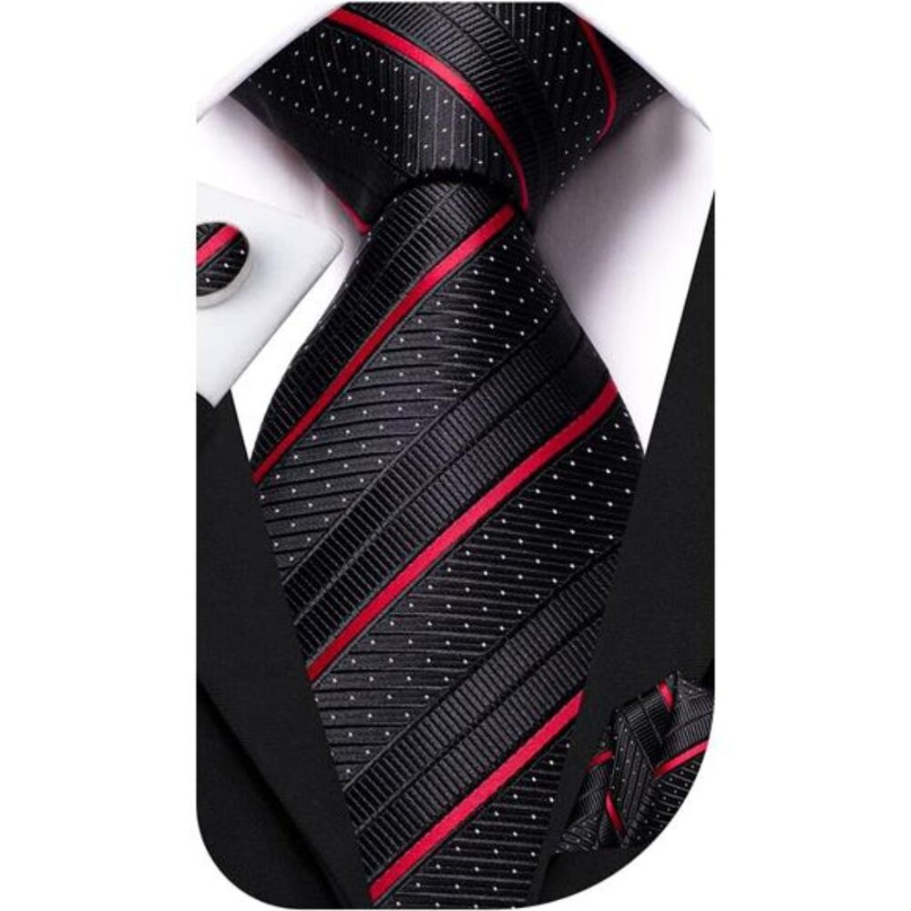 Mens Paisley Striped Tie and Handkerchief Cufflinks Tie Set for Men
